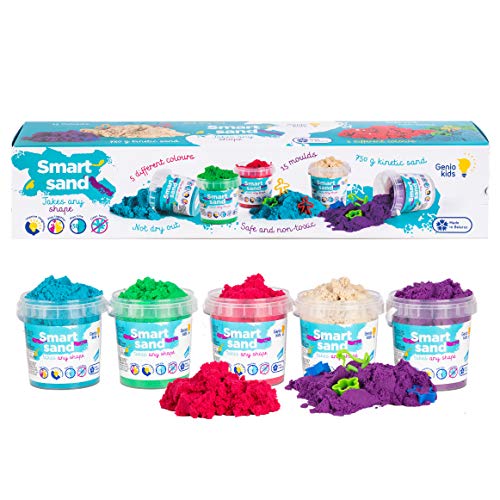GenioKids Arena mágica para niños 5 colores - 750 g, Natural Eco Dry Moon Kinect Play Kids Smart Sand
