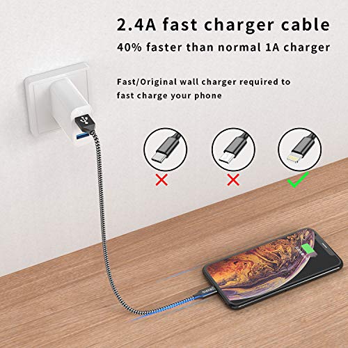 GIANAC Cable Cargador iPhone, [3pack 0.5M 1M 2M] MFI Cable Lightning Carga Rápida Trenzado de Nylon Cargador iPhone Compatible con Apple iPhone 11 XS MAX XR X 8 Plus 7 Plus 6S 6 Plus 5 5S 5C SE
