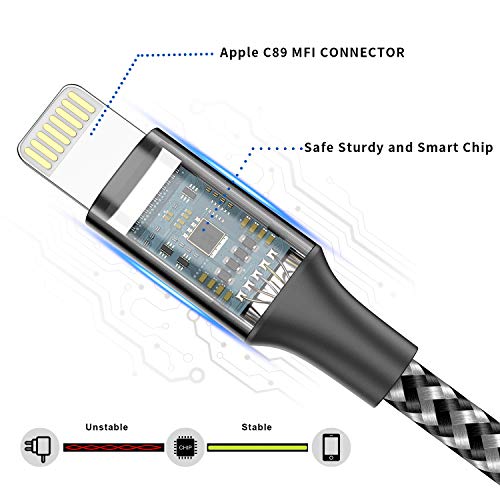 GIANAC Cable Cargador iPhone, [5Pack 0.25M 0.5M 1M 2M 3M] MFI Cable Lightning Carga Rápida Trenzado de Nylon Cargador iPhone Compatible con Apple iPhone 11 XS MAX XR X 8 Plus 7 Plus 6S 6 Plus