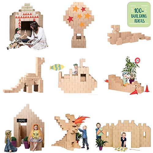 GIGI Bloks Bloques de Construcción Gigantes de Cartón | Juegos de Construcción para Niños 200 Piezas XXL | Kits de Ladrillos Para Grandes Construcciones Infantiles de Castillos y Torres Grandes