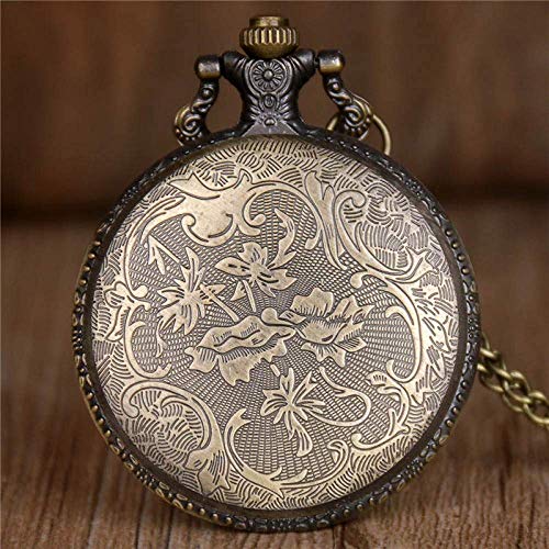 GJJSZ Reloj de Bolsillo Top Brand Red Fire Quartz Relojes de Bolsillo Vintage Bronce Fire Fighter Pocket Watches Unisex Colgante Collar de Regalo para Hombres Mujeres