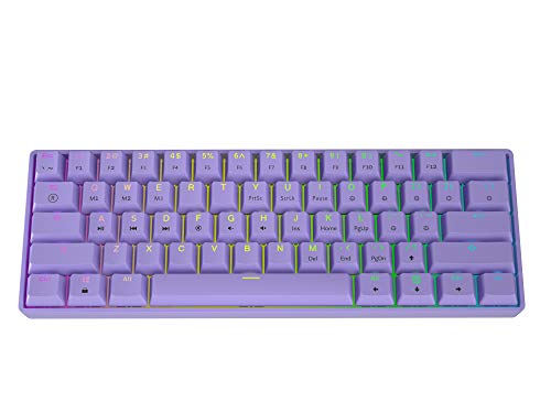 GK61 Teclado mecánico para juegos - 61 teclas multicolor RGB iluminado LED retroiluminado con cable programable para PC/Mac Gamer (Gateron rojo óptico, lavanda)