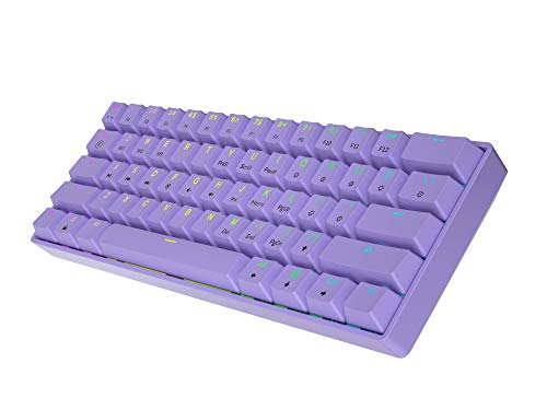 GK61 Teclado mecánico para juegos - 61 teclas multicolor RGB iluminado LED retroiluminado con cable programable para PC/Mac Gamer (Gateron rojo óptico, lavanda)