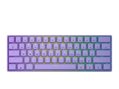 GK61 Teclado mecánico para juegos - 61 teclas multicolor RGB iluminado LED retroiluminado con cable programable para PC/Mac Gamer (Gateron rojo óptico, lavanda)