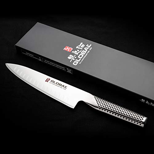 Global 35th Anniversary Special Edition Pro Chef Cuchillo con hoja estriada de 19 cm – Cromova 18 acero inoxidable de alto carbono