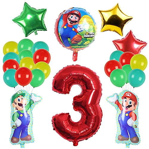 Globos de Super Mario Bros Balloons Mario Birthday Party Supplies para 3º cumpleaños Globos Super Mario Party Supplies para niños, juego de 27 unidades