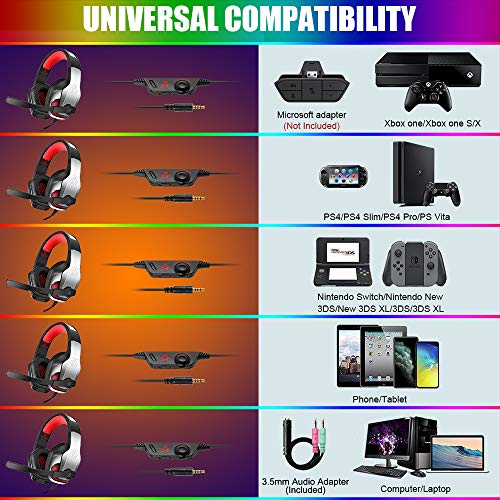 Goigrn Cascos Gaming para PS4 Xbox One, Cascos con Microfono Cancelacion de Ruido, Diadema Ajustable, Controladores de 50mm y Luz LED, Auriculares Gaming Stereo para PC/Tableta/Mac
