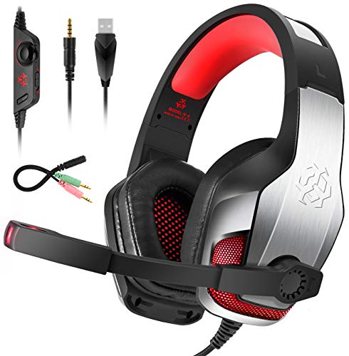 Goigrn Cascos Gaming para PS4 Xbox One, Cascos con Microfono Cancelacion de Ruido, Diadema Ajustable, Controladores de 50mm y Luz LED, Auriculares Gaming Stereo para PC/Tableta/Mac