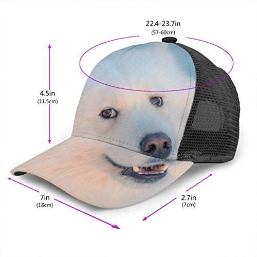 Gorra de béisbol para Hombres y Mujeres, Lindo Perro Blanco Esponjoso Samoyedo en Malla de Camionero Ajustable Gorra de béisbol con ventilación de Verano para Mujeres