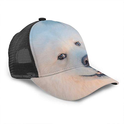 Gorra de béisbol para Hombres y Mujeres, Lindo Perro Blanco Esponjoso Samoyedo en Malla de Camionero Ajustable Gorra de béisbol con ventilación de Verano para Mujeres