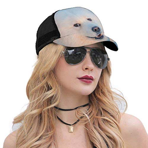 Gorra de béisbol para Hombres y Mujeres, Lindo Perro Blanco Esponjoso Samoyedo en Malla de Camionero Ajustable Gorra de béisbol con ventilación de Verano para Mujeres