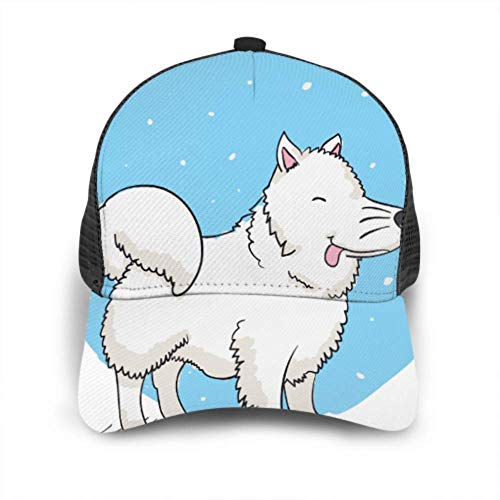 Gorra de béisbol para Hombres y Mujeres, Lindo Perro Samoyedo bajo ventisca Suave, Malla Ajustable para Camionero, Gorra de béisbol con ventilación de Verano, Gorra para el Sol