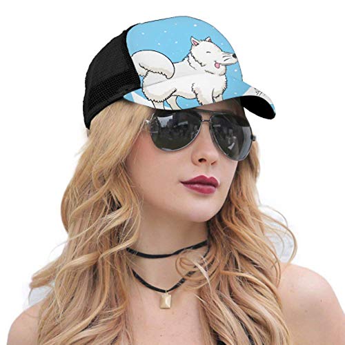 Gorra de béisbol para Hombres y Mujeres, Lindo Perro Samoyedo bajo ventisca Suave, Malla Ajustable para Camionero, Gorra de béisbol con ventilación de Verano, Gorra para el Sol