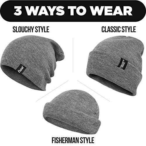 Gorro de punto para hombre, reversible, reversible, de 3 formas: holgado, con puño giratorio, estilo pescador, suave y cómodo, talla única, cálido, acrílico, unisex, para hombre