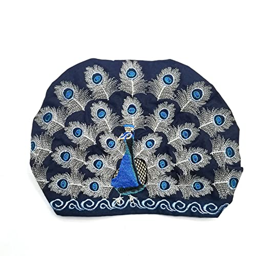 Gorro Turnban para mujer, diseño de pavo real, bordado para mujer, estilo étnico, diadema femenina, azul marino, Small