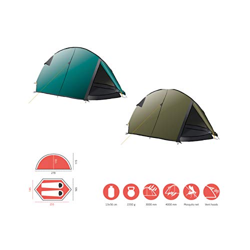 Grand Canyon CARDOVA 1 - tienda de túnel para 1-2 personas - ultraligera, impermeable, tamaño de paquete pequeño - tienda para trekking, camping, outdoor | Blue Grass (azul)