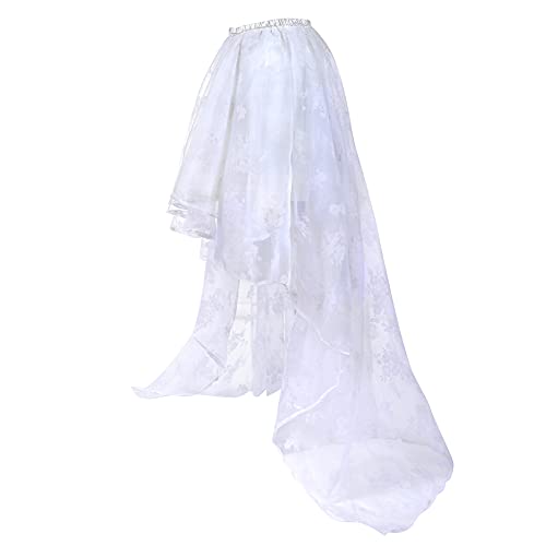 Grebrafan Falda de Tul con Cola de Milano Falda Larga y Esponjosa Steampunk Gótico Mujeres para Corsé (EUR(36-38) L, Blanco)