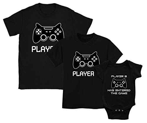 Green Turtle T-Shirts Ropa para Familia Igual, Camisetas Padres e Hijos, Regalo para Padres - Player 1, Player 2, Player 3 - Negro Large/Player 2 Negro 14/15 Años 164cm / Player 3 Negro 12-18 Mes