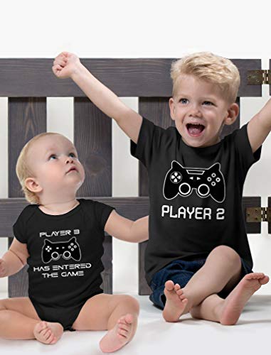 Green Turtle T-Shirts Ropa para Familia Igual, Camisetas Padres e Hijos, Regalo para Padres - Player 1, Player 2, Player 3 - Negro Large/Player 2 Negro 14/15 Años 164cm / Player 3 Negro 12-18 Mes