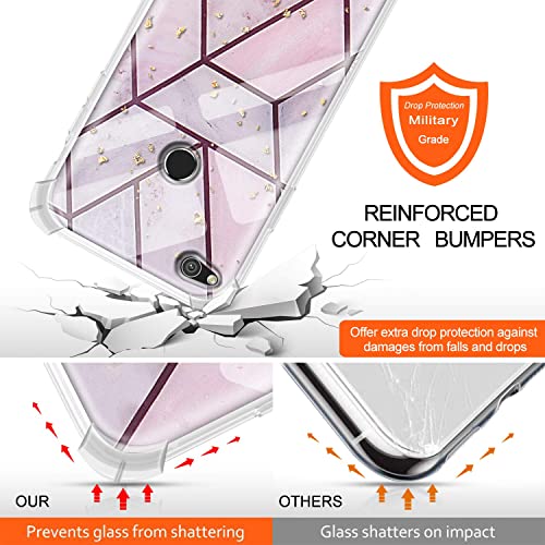 Greneric Funda con Cuerda para Huawei P8 Lite 2017, Carcasa Mármol Ultrafina Rígida PC con Correa Colgante Ajustable Collar Correa de Cuello Cadena Cordón, Oro Rosa