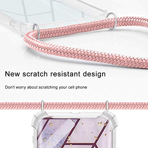 Greneric Funda con Cuerda para Huawei P8 Lite 2017, Carcasa Mármol Ultrafina Rígida PC con Correa Colgante Ajustable Collar Correa de Cuello Cadena Cordón, Oro Rosa
