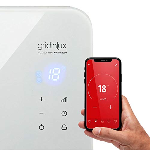 gridinlux | Radiador Eléctrico Silencioso Programable | Control Móvil App y WiFi | 2 Potencias | Resistencia IP24 | Apto para Baños | Homely WiFi Warm 2000W