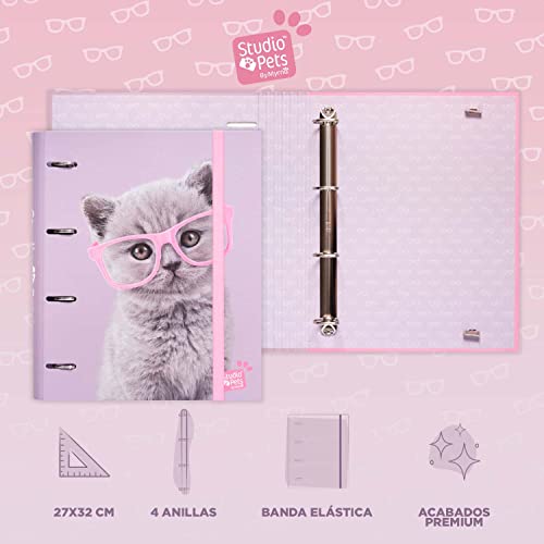 Grupo Erik - Carpeta 4 anillas Troquelada Premium Studio Pets Cats, 32x26 cm