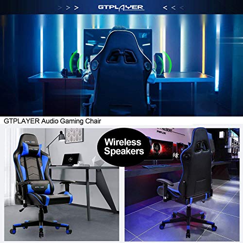 GTPLAYER Silla Gaming con Altavoz Bluetooth Escritorio Oficina Gamer Ergonomica con Cojín Reposabrazos 3D Ajustables Respaldo Reclinable Multifuncional GTRACING Series (Azúl)