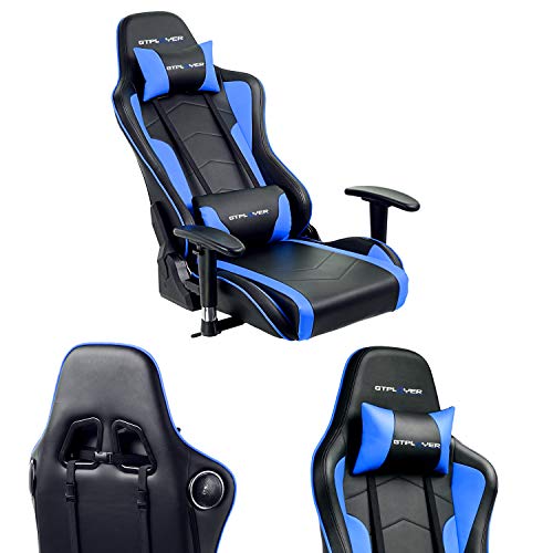 GTPLAYER Silla Gaming con Altavoz Bluetooth Escritorio Oficina Gamer Ergonomica con Cojín Reposabrazos 3D Ajustables Respaldo Reclinable Multifuncional GTRACING Series (Azúl)