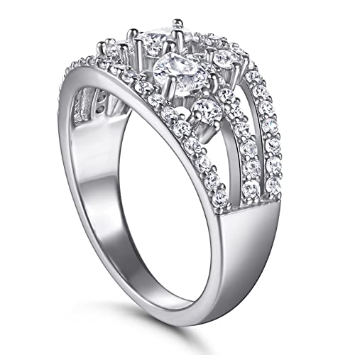 Gualiy Anillos de plata esterlina | Anillos para mujer de plata de ley | Anillos de plata para mujer | Anillos redondos de plata 925, Cubic Zirconia,