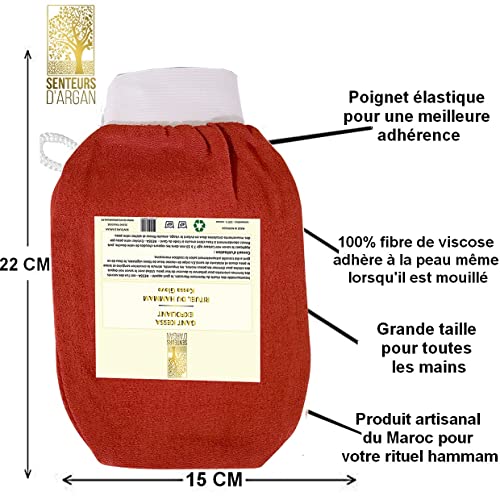Guante exfoliante corporal de kessa y jabón negro con aceite de argán – Incluye guantes kessa marroquí para hammam y sauna, elimina la piel muerta y purifica la piel