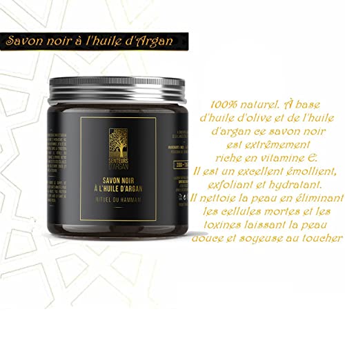 Guante exfoliante corporal de kessa y jabón negro con aceite de argán – Incluye guantes kessa marroquí para hammam y sauna, elimina la piel muerta y purifica la piel