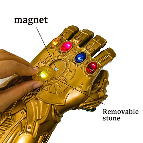 Guantelete del infinitom, Guante Thanos War Infinity Gems con 6 Piedras LED extraíbles, Diseño de imán, 3 Modos de Flash, Accesorios de Fiesta de Cosplay de Bar,Adults