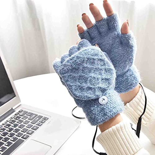 Guantes con calefacción USB para mujeres y hombres, guantes de invierno cálidos para computadora portátil, manos completas y medias manos, calefacción sin dedos, calentador de manos para tejer, diseño