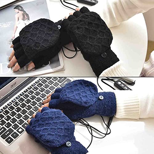 Guantes con calefacción USB para mujeres y hombres, guantes de invierno cálidos para computadora portátil, manos completas y medias manos, calefacción sin dedos, calentador de manos para tejer, diseño