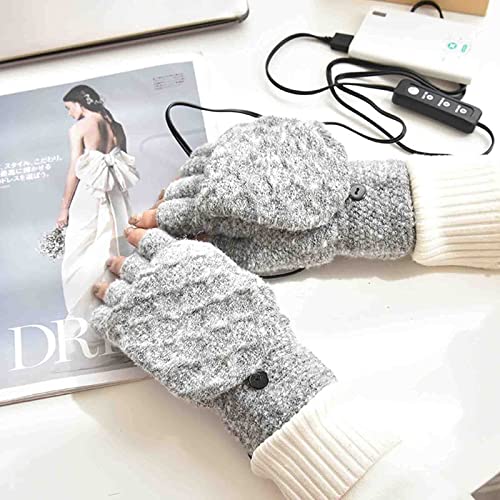 Guantes con calefacción USB para mujeres y hombres, guantes de invierno cálidos para computadora portátil, manos completas y medias manos, calefacción sin dedos, calentador de manos para tejer, diseño