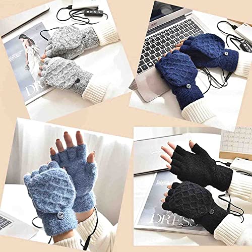 Guantes con calefacción USB para mujeres y hombres, guantes de invierno cálidos para computadora portátil, manos completas y medias manos, calefacción sin dedos, calentador de manos para tejer, diseño