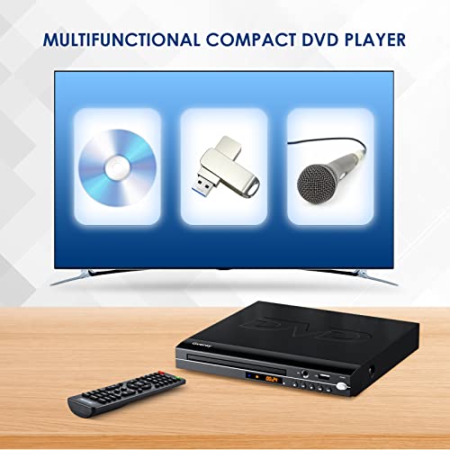 Gueray Reproductor de DVD para TV Gratis en Todas Las regiones con Salida AV y USB Reproductor de Disco Grabado en DVD y CD con Control Remoto Compatible con micrófono y Sistema PAL y NTSC
