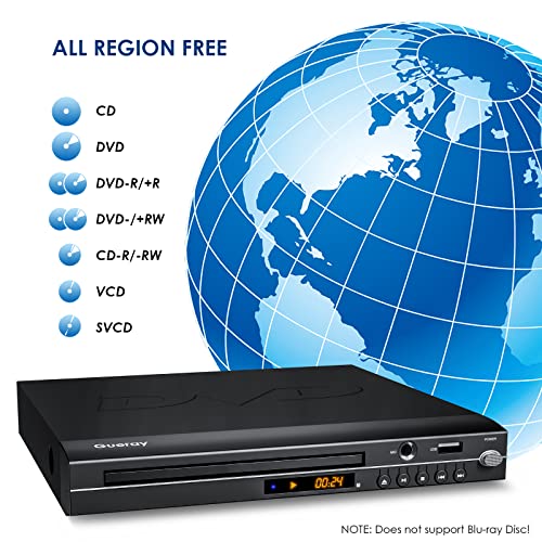 Gueray Reproductor de DVD para TV Gratis en Todas Las regiones con Salida AV y USB Reproductor de Disco Grabado en DVD y CD con Control Remoto Compatible con micrófono y Sistema PAL y NTSC