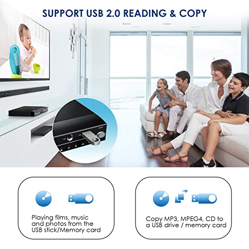 Gueray Reproductor de DVD para TV Gratis en Todas Las regiones con Salida AV y USB Reproductor de Disco Grabado en DVD y CD con Control Remoto Compatible con micrófono y Sistema PAL y NTSC