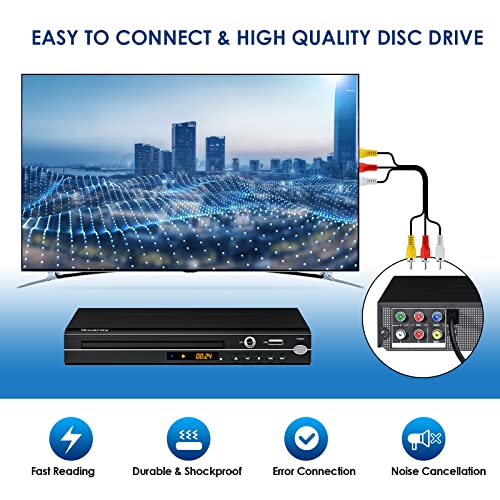 Gueray Reproductor de DVD para TV Gratis en Todas Las regiones con Salida AV y USB Reproductor de Disco Grabado en DVD y CD con Control Remoto Compatible con micrófono y Sistema PAL y NTSC