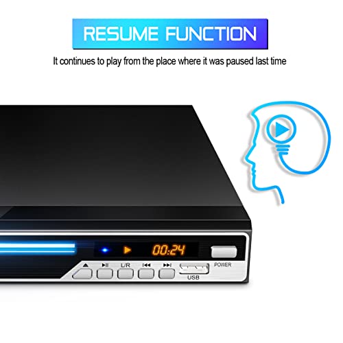 Gueray Reproductor DVD HDMI Compatible para Televisión Portátil Reproductor de DVD de Toda la región con resolución HD 1080P con USB Mic Puerto y Control Remoto (No es Compatible con BLU-Ray Disc)