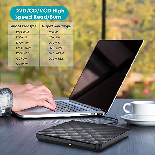 Gueray Unidad de DVD Externa con convertidor USB 3.0 y Tipo C Unidad de CD DVD Externa Lector de CD DVD RW portátil Regrabadora Grabadora para computadora portátil de Escritorio Compatible con PC