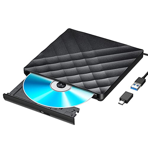 Gueray Unidad de DVD Externa con convertidor USB 3.0 y Tipo C Unidad de CD DVD Externa Lector de CD DVD RW portátil Regrabadora Grabadora para computadora portátil de Escritorio Compatible con PC