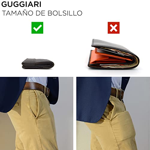 GUGGIARI® Tarjetero en Microfibra para Tarjetas de Crédito - Mini Cartera Anti RFID para Hombre - Billetera Ligera y Compacta -Billetes, Tarjetas, Llaves estarán Seguras en la Cartera Antirrobo(Sablé)