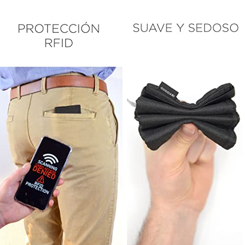 GUGGIARI® Tarjetero en Microfibra para Tarjetas de Crédito - Mini Cartera Anti RFID para Hombre - Billetera Ligera y Compacta -Billetes, Tarjetas, Llaves estarán Seguras en la Cartera Antirrobo(Sablé)