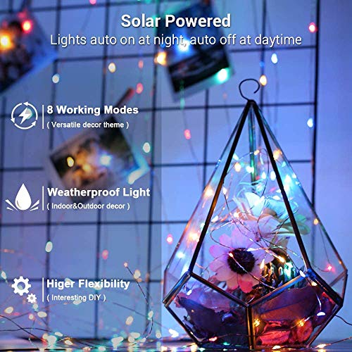 Guirnalda Luces Exterior Solar,2 Pack 120LED 12M Cadena de Luces Decorativas,IP65 Impermeable 8 Modos,Guirnaldas Luminosas para Interior,Balcón,Jardines Fiesta, Navidad(Vistoso)