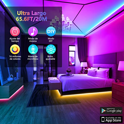 GUSODOR Luces Led 20m Tira Led RGB con Controladas por APP Luces Led Habitacion, Tiras LED Adhesivas Leds Habitacion con 16 Milliones de Colores, Sincronización Musical, Modo de Temporización