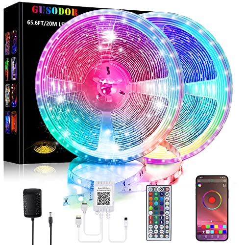 GUSODOR Luces Led 20m Tira Led RGB con Controladas por APP Luces Led Habitacion, Tiras LED Adhesivas Leds Habitacion con 16 Milliones de Colores, Sincronización Musical, Modo de Temporización
