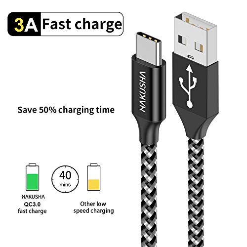HAKUSHA Cable USB Tipo C 2M,Nylon Carga 3A Cargador Tipo C Rápida y Sincronización Cable USB C para Samsung S10/S9/S8te 10te 9,Xiaomi Mi A2/A1,Huawei P30/P20/Mate 20, Xperia XZ